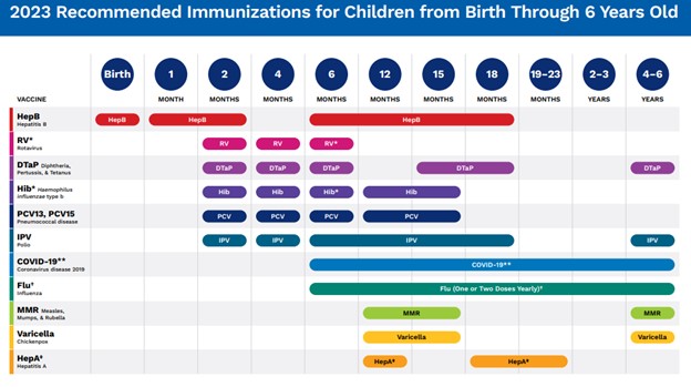 vaccine schedule birth through 6 yo